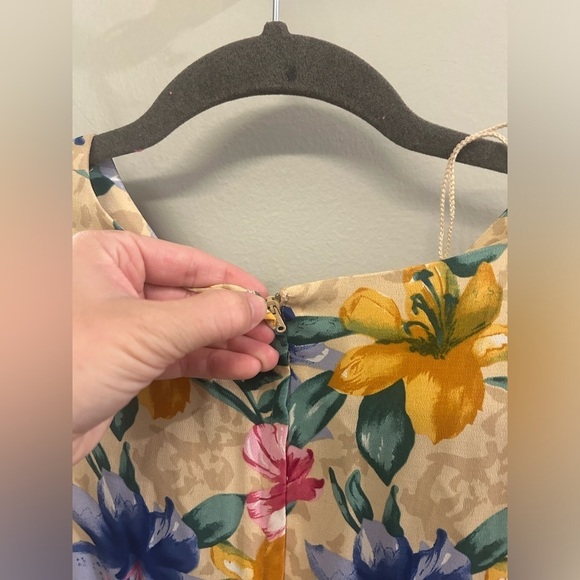 Maggy London Petites Maxi Dress 2 Ramie Floral Buttons Tie Front Shoulder Pads - Picture 10 of 12